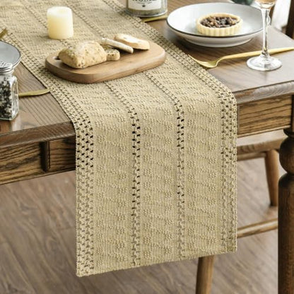 Artoid Mode Burlap Brown Woven Farmhouse Hollow Table Runner 12x36 Inch - color: Burlap Brown, size: 12" x 36", Table Runner