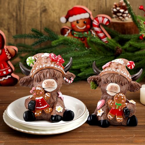 Karenhi 2 Pcs Highland Cow Figurines Resin, Gingerbread Christmas Decor - style: Gingerbread Man