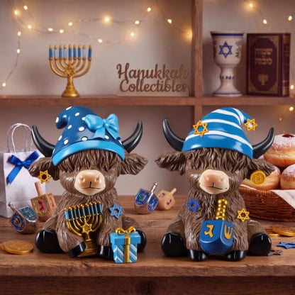 Karenhi 2 Pcs Highland Cow Figurines Resin, Hanukkah Decor for Home Desk - style: Hanukkah