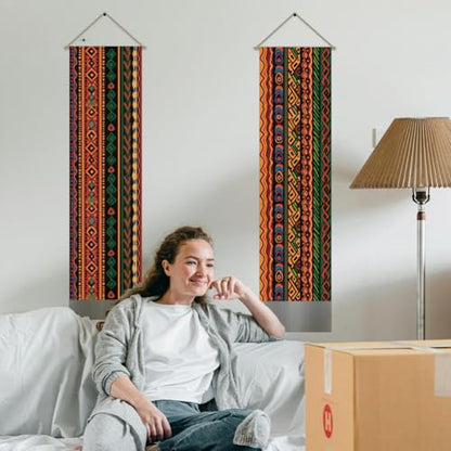 AHANDMAKER 2Pcs Traditional African Tribal Tapestry, Indigenous Totem Tapestries Wall Hanging, Ethnic Geometric Pattern with Tassels for Living Room Bedroom, 45.7x13 Inch - color: Mixed Color African Totem