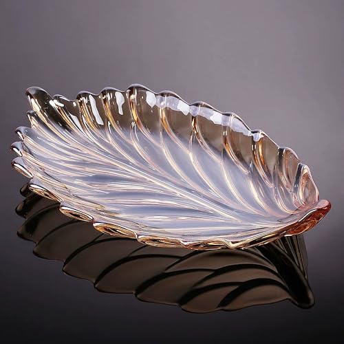 MAGCOLOR Creative Gold Hand painted Crystal Glass Leaf-shaped Decorative Bowl -12.2 inch Diameter Fruit Display & Kitchen Table Centerpiece. (Gold) - color: Gold