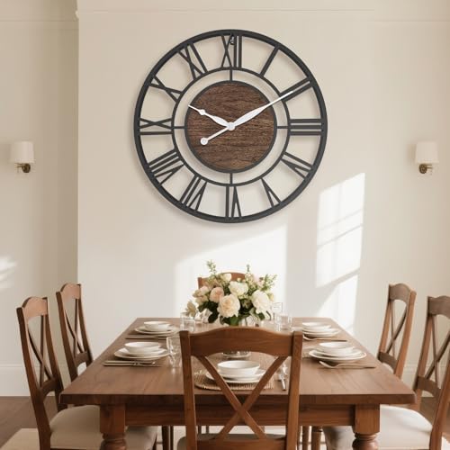 Pytha Sight 30 Inch Walnut Large Roman Numeral Wall Clocks for Living Room - color: Black Walnut, size: 30 Inch