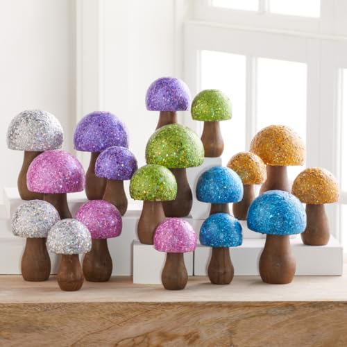 Your Heart's Content Green Glitter Mushrooms, Set of 3 (Green) - color: Green Glitz 3