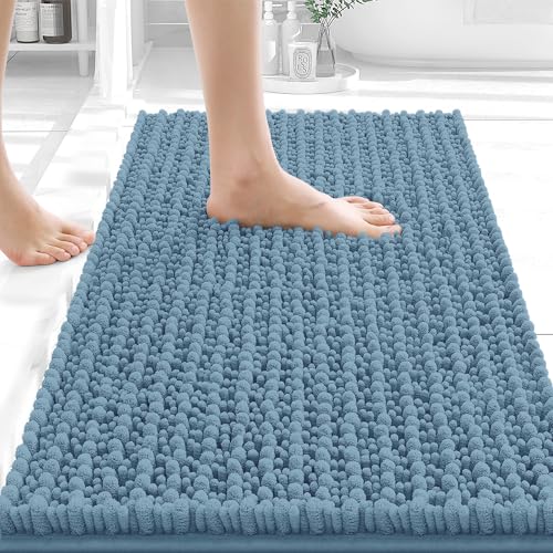 OLANLY Small Bathroom Rugs 24x16, Thick Soft Absorbent Chenille Bath Rugs - color: Airy Blue, size: 24" x 16"