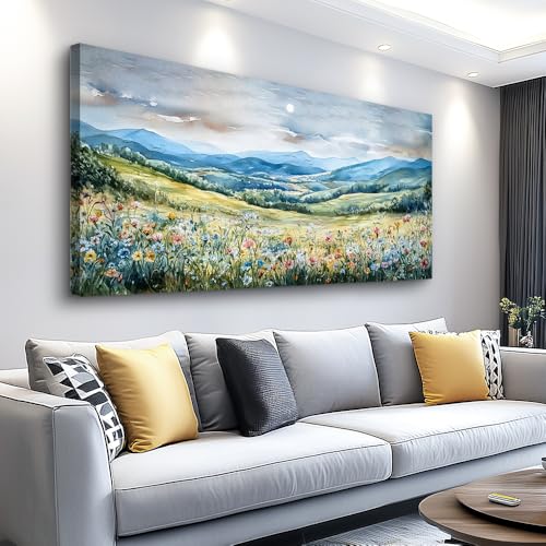 PHAOHUAXM Large Canvas Wall Art Decor For Living Room Wall Decor For Bedroom Field Scenery Watercolour Wall Painting Room Office Decorations Printing Artwork Picture Home Decoration Mural 30x60 In - color: Wild Mountain Scenery, size: 60"L x 30"W