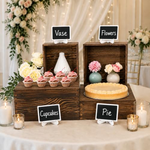4 Pack Wooden Buffet Risers Cupcake Stand Buffet Display with Mini Signs - color: Brown, size: 4 Pcs