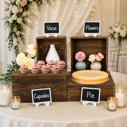 4 Pack Wooden Buffet Risers Cupcake Stand Buffet Display with Mini Signs - color: Brown, size: 4 Pcs