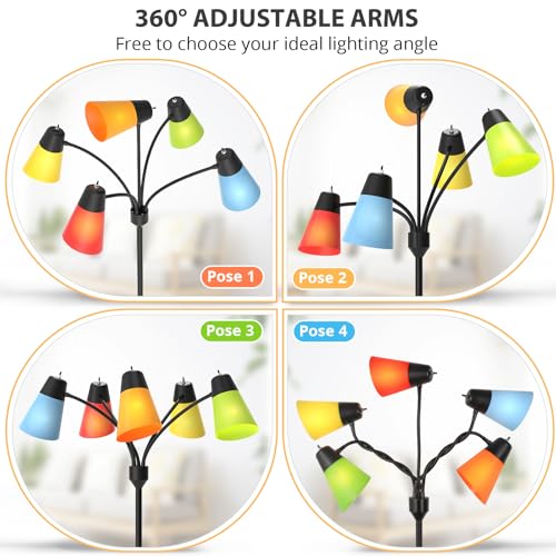 LED Floor Lamp, Medusa Adjustable Multi Head Modern Tall Standing Light - color: Black