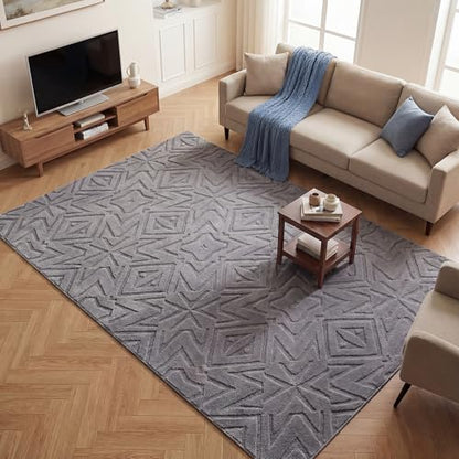 Carvapet 5x7 Area Rug Dark Gray Geometric Washable High Low Pile Carpet - color: Geometric Dark Gray, size: 5' x 7' Rectangular
