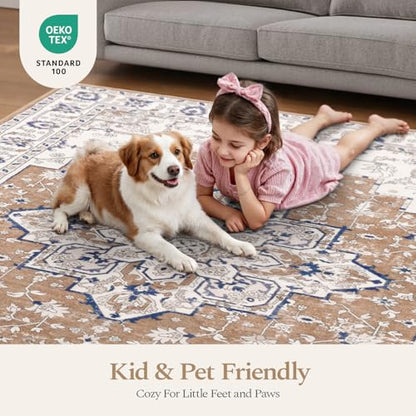 Rugflix 8x10 Area Rugs for Living Room, Washable Brown Beige Large Rug - color: Brown Beige, size: 8' x 10' (Rectangular)