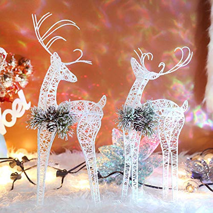 2pc Set White Pinecone Rattan Thread String Christmas Reindeer Figurine Table Desk Decorations Glittering Xmas Holiday Party Supply - color: White