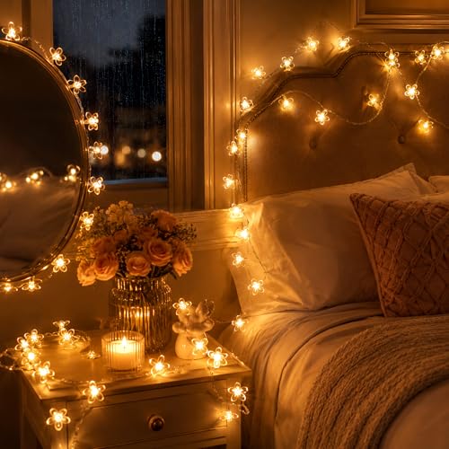 33ft 100 LED Plug in Glow Warm Fairy Flower String Lights Christmas Decor - color: Warm White