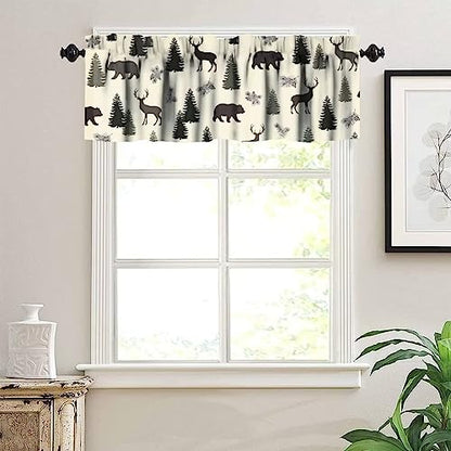 Camouflage Forest Curtain Valances,Rustic Country Bear Deer Pinecone Print Window Valance,Farmhouse Style Short Window Treatments for Bedroom Living Room Kitchen,54x18in - color: Bear-3