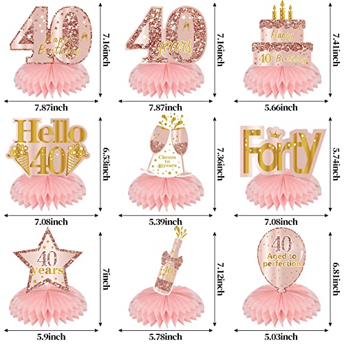 Turypaty Happy 40th Birthday Honeycomb Table Centerpieces Decorations Women - style: Pink Rose Gold 40th