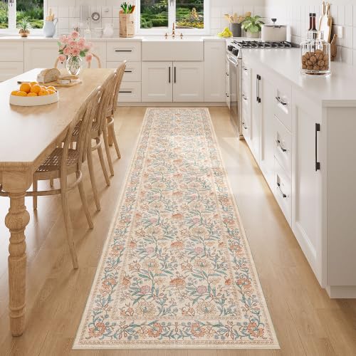 DUKINO 2x8 Runner Rug, Washable Vintage Floral Kitchen Rugs, Beige - color: Beige Peach, size: 2' x 8' (Rectangular)