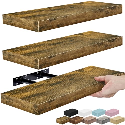 Sorbus 16 Inch Floating Shelves for Wall (3 Pack, Rustic Brown) - color: Rustic Brown, size: 3 Pack