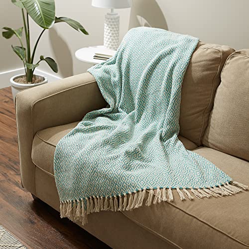 DII Rustic Farmhouse Double Diamond Woven Throw, 50x60, Aqua - color: Aqua, size: 50x60"