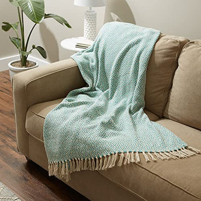 DII Rustic Farmhouse Double Diamond Woven Throw, 50x60, Aqua - color: Aqua, size: 50x60"