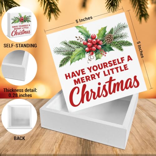 Christmas Decorations, Holiday Xmas Holly Wooden Sign Decor 5x5 Inch - color: Tub-12