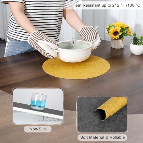 Myir JUN 14" Round Placemats Set of 4, Reversible Dual-Color Place Mats - color: Gray Yellow