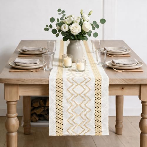 Artoid Mode Burlap Brown Stripe Diamond Woven Table Runner 12x36 Inch - color: Burlap Brown, size: 12" x 36", Table Runner