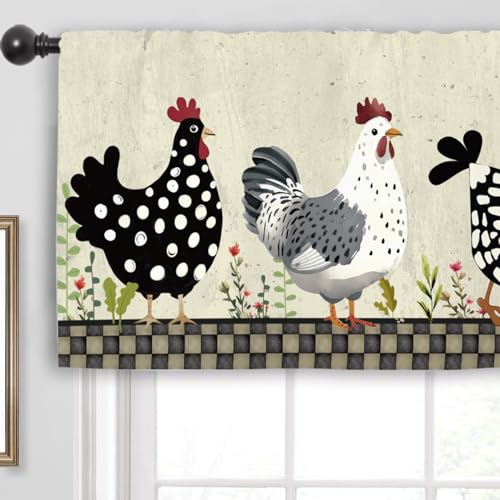 Miyotaa Rustic Rooster Chicken Farm Kitchen Curtain Valance 54W x 18H Rod Pocket Farmhouse Country Rural Window Treatment for Living Room Bedroom Bathroom - color: Rustic Rooster, size: 54"W x 18"L (Pack of 1)