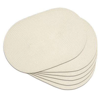 Placemats Set of 6, Woven Oval Braided Dining Table Mats(Cream White) - color: Solid Beige White, size: 6 pcs