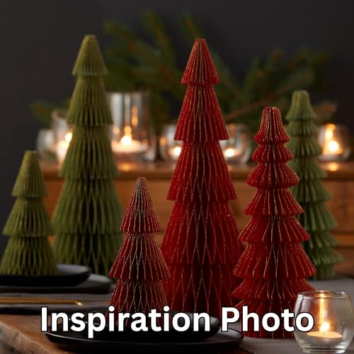 Set of 3 Honeycomb Paper Olive Green Trees (Medium Set 3 Olive) - color: Medium Set 3 Olive