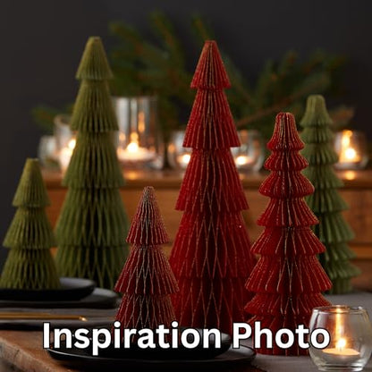 Set of 3 Honeycomb Paper Olive Green Trees (Medium Set 3 Olive) - color: Medium Set 3 Olive