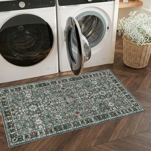 Entryway Rug 2x4 Runner Rug: Washable Runners for Kitchen Non-Slip Soft - color: Dark Green Multi, size: 2' x 4' (Rectangular)