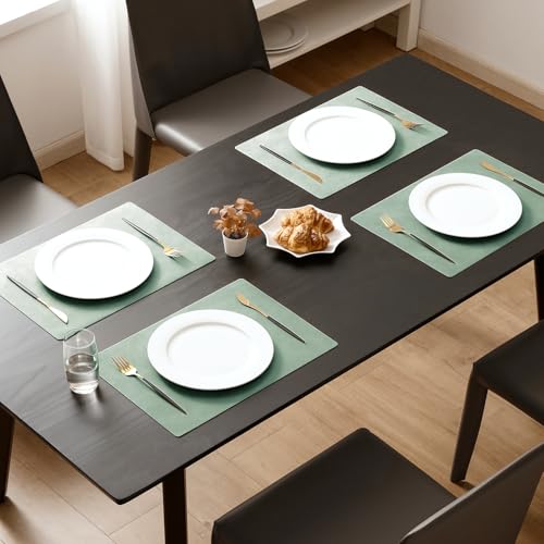 MOSAYT Vinyl Faux Leather Placemats, Set of 6, Green - color: Green
