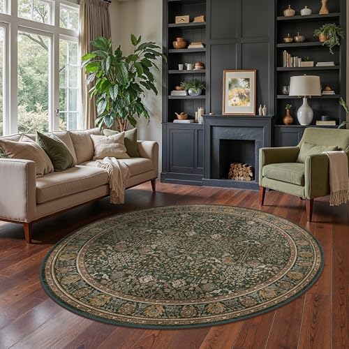 Bavni 6ft Round Area Rug 6x6, Washable Non Slip, Dark Green Brown - color: Dark Green Brown, size: 6' (Round)