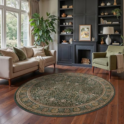 Bavni 6ft Round Area Rug 6x6, Washable Non Slip, Dark Green Brown - color: Dark Green Brown, size: 6' (Round)