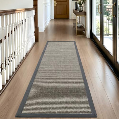 DEXI Jute Runner Rug 2'8''x8', Rug Runners for Hallways, Natural/Grey - color: Natural/Grey, size: 2'8" x 8' (Runner)