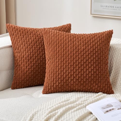 MIULEE Fall Decorative Throw Pillow Covers 16x16 Burnt Textured Corduroy - color: Burnt, size: 16" x 16" (Pack of 2)