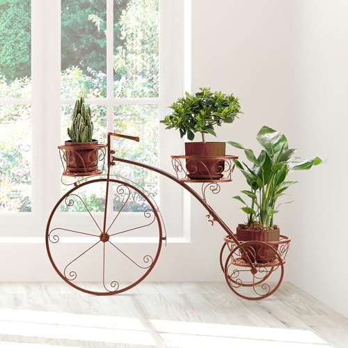 Sorbus Tricycle Planter, Garden Plant Stand (Bronze) - color: Bronze, size: 3 Wheel