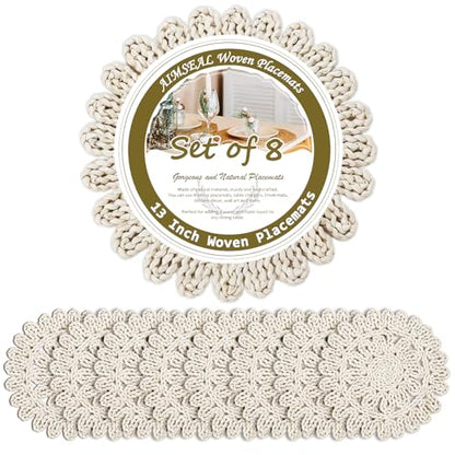 13" Round Woven Placemats Set, Wicker Chargers for Dinner Plates, Heat Resistant Corn Husk Place Mats, Boho Rattan Plate Chargers for Dining Table Decor, Family Gatherings & Holiday Entertaining