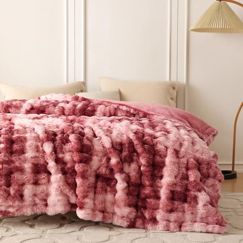 COOVA Soft Bubble Faux Fur Throw Blanket, 50"x60", Tie-dye Magenta - color: Tie-dye Magenta, size: 50“x60”