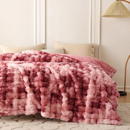 COOVA Soft Bubble Faux Fur Throw Blanket, 60"x80", Tie-dye Magenta - color: Tie-dye Magenta, size: 60“x80”