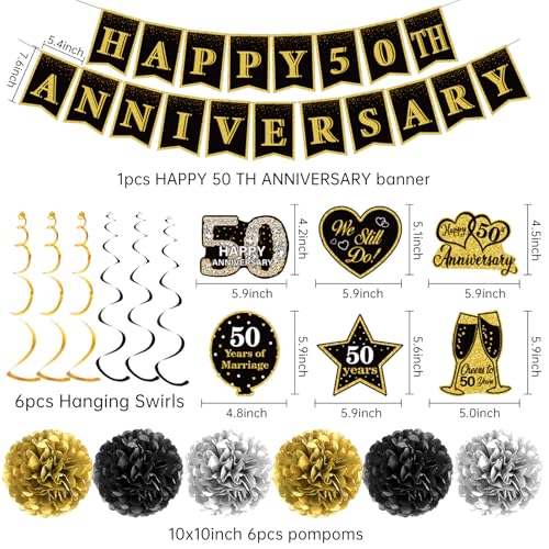 Black Gold Happy 50th Wedding Anniversary Party Decorations Supplies Kit