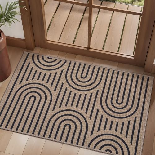 Tangsoo Easy Jute 2x3 Outdoor Washable Entry Rug,Non-Slip Small Throw Mat - color: Brown Six Rainbow, size: 2x3ft