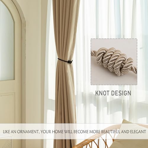 Curtain Tiebacks Magnetic Decorative Rope Tie Backs Holdbacks Contoeey - color: Beige
