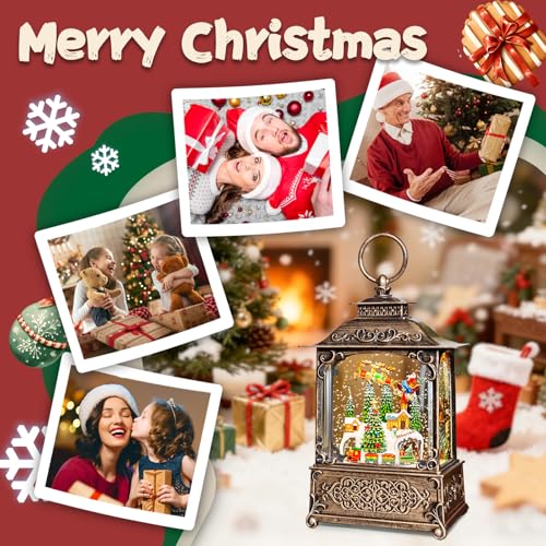 SUNFACE Christmas Snow Globe Lantern, Santa Claus Sleigh Train Light Up Musical Snow Globes with 6H Timer, 3 AA Battery & USB Powered, Glitter Water Globe Indoor for Kids Women Adults - color: Train Christmas Tree Sleigh 102