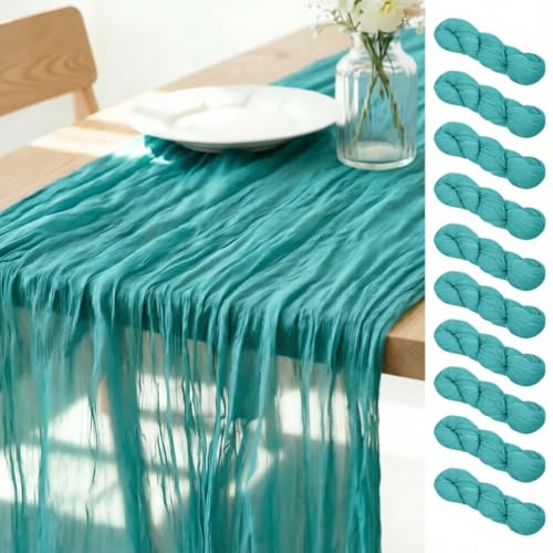 Teal Cheesecloth Table Runner Fall Boho Wedding Birthday Home Decor - color: Teal, size: 10ft 10Pack