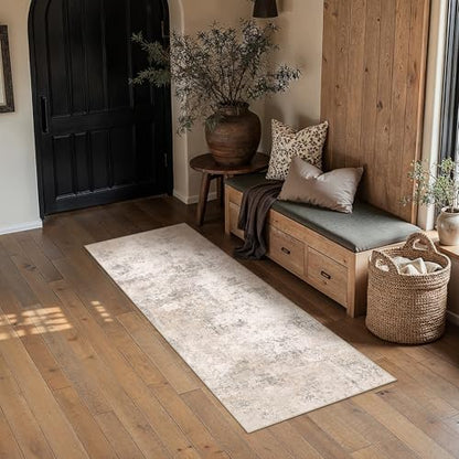 HUGEAR 2x6 Beige Abstract Washable Runner Rug for Hallway - color: Beige, size: 2' x 6' (Runner)