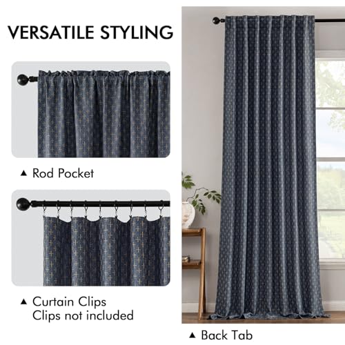 MIULEE Patterned Farmhouse Linen Curtains, Back Tab, 52Wx72L, Blue - color: Blue, size: 52"W x 72"L (Pack of 2)