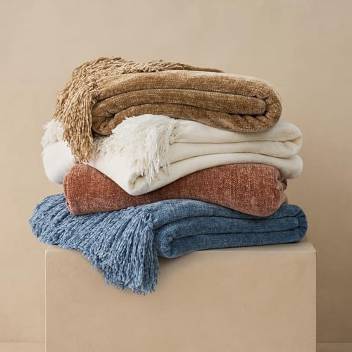 EverGrace Chenille Knit Throw Blanket for Couch, 60"x80", Cloud Blue - color: Cloud Blue, size: 60"x80"