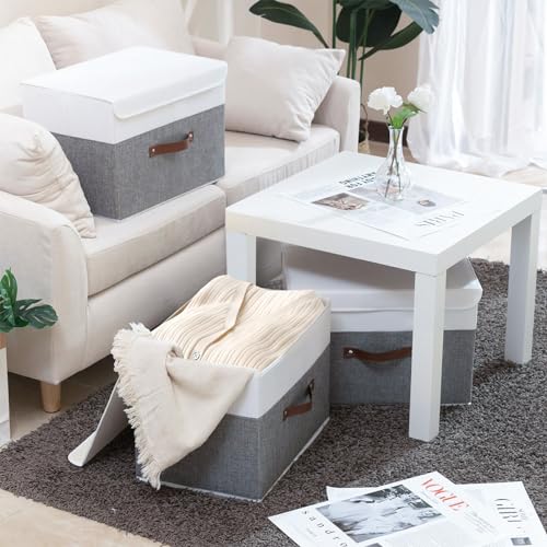 Yawinhe Collapsible Storage Bins,White/Grey,13.0x9.0x7.9in,3-Pack - color: White/Grey, size: M/(3 Pack)
