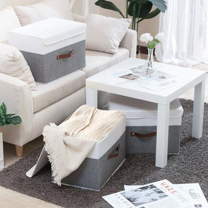 Yawinhe Collapsible Storage Bins,White/Grey,13.0x9.0x7.9in,3-Pack - color: White/Grey, size: M/(3 Pack)