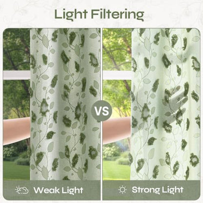 BGment Green Leaf Curtains for Living Room 96 inches Long - 2 Panels - color: Green, size: 52"W x 96"L (Pack of 2)